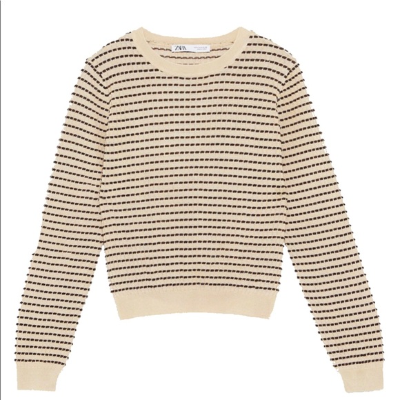 Zara Knit Sweater Metallic Thread Beige - Picture 1 of 3